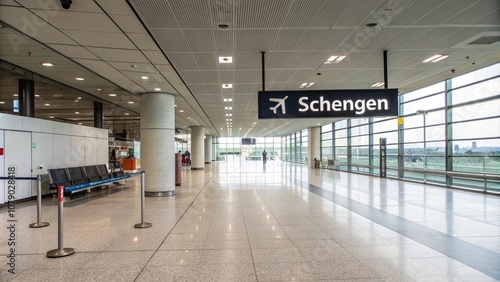 interior of a airport with Schengen board