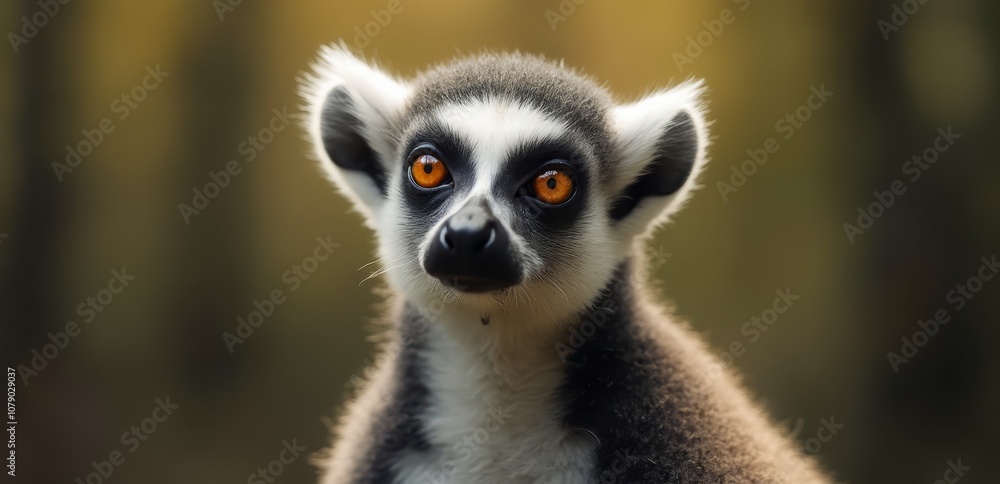 Naklejka premium A close up of a lemur with orange eyes