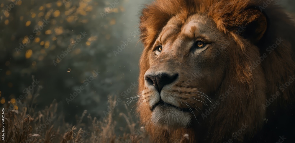 A close up of a lion's face in a field A close up of a lion's face in a field