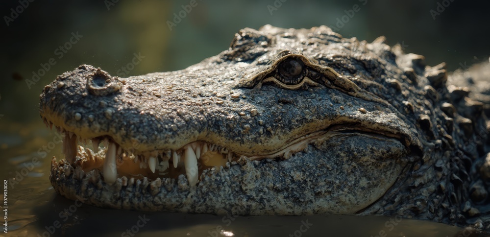 Fototapeta premium A close up of an alligator with its mouth open in the water