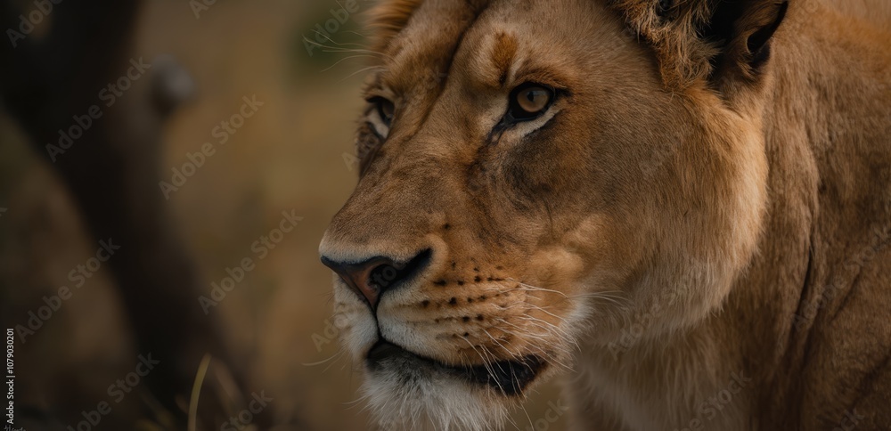 Fototapeta premium A close up of a lion's face in the wild