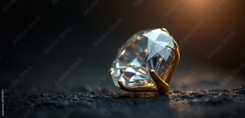 Fototapeta premium A gold ring with a diamond on a black surface