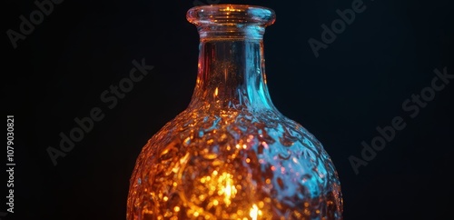 A glass bottle with a light inside of it