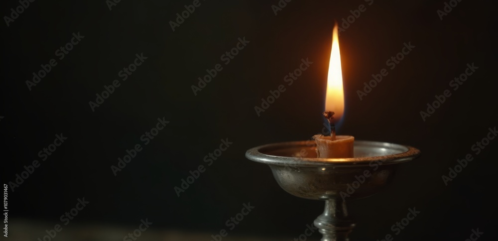 A lit candle in a silver bowl on a table A lit candle in a silver bowl on a table