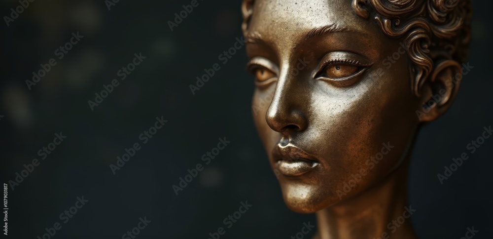 Obraz premium A close up of a bronze statue of a woman's face