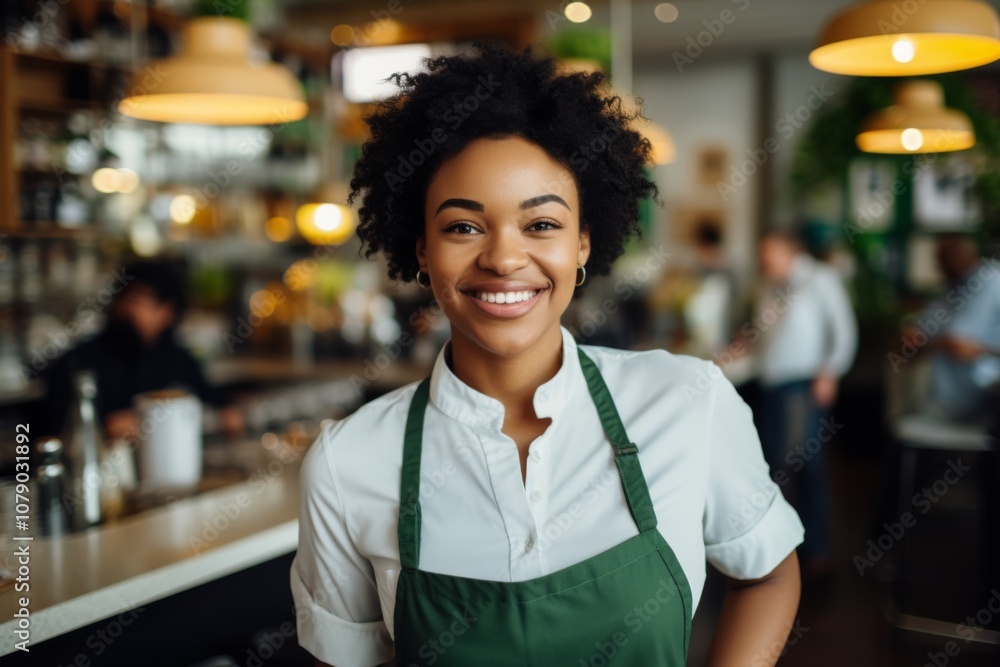 Smiling portrait of a young female waitress in cafe Smiling portrait of a young female waitress in cafe