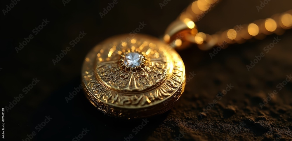 A gold locke with a diamond on a chain A gold locke with a diamond on a chain