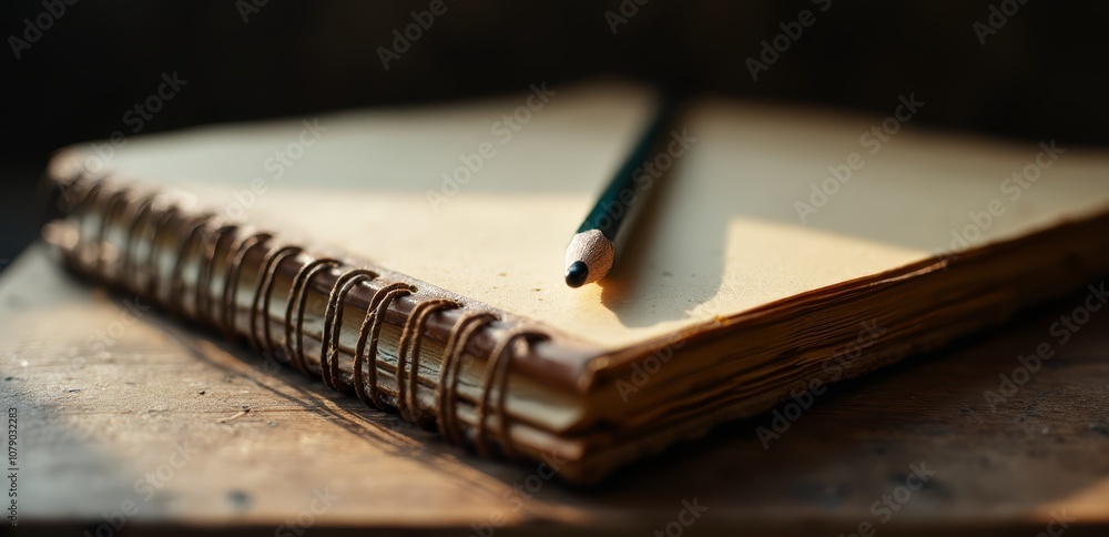 Fototapeta premium A notebook with a pencil sitting on top of it