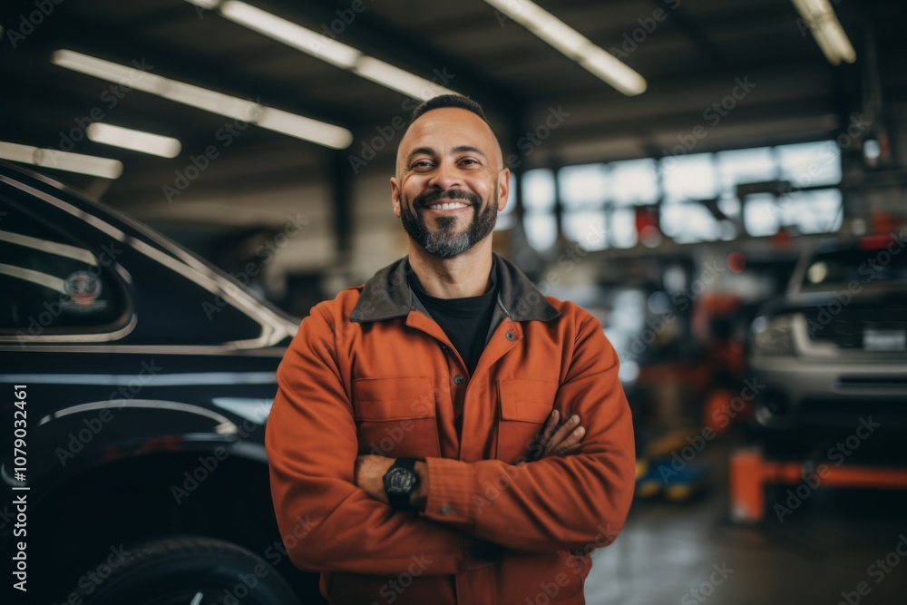 Smiling portrait of a middle aged Caucasian car mechanic Smiling portrait of a middle aged Caucasian car mechanic