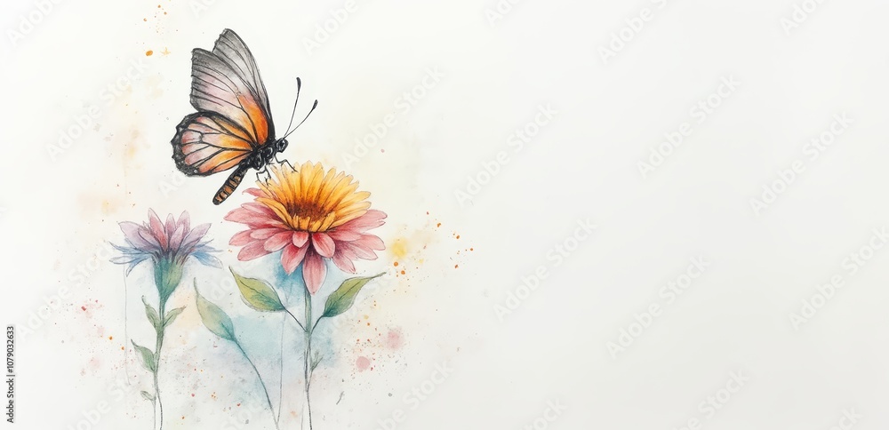 Obraz premium A watercolor painting of a butterfly on a flower