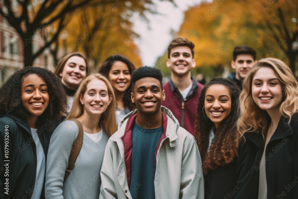 Portrait of a smiling diverse group of students on college campus Portrait of a smiling diverse group of students on college campus