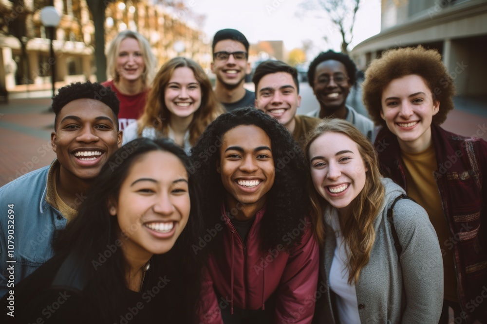 Portrait of a smiling diverse group of students on college campus Portrait of a smiling diverse group of students on college campus
