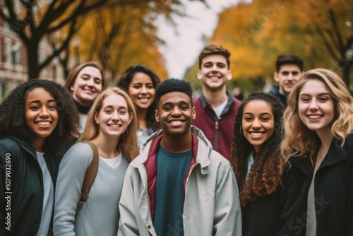 Portrait of a smiling diverse group of students on college campus