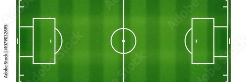 Green soccer field with chalk lines marking the boundaries and penalty areas, outfield