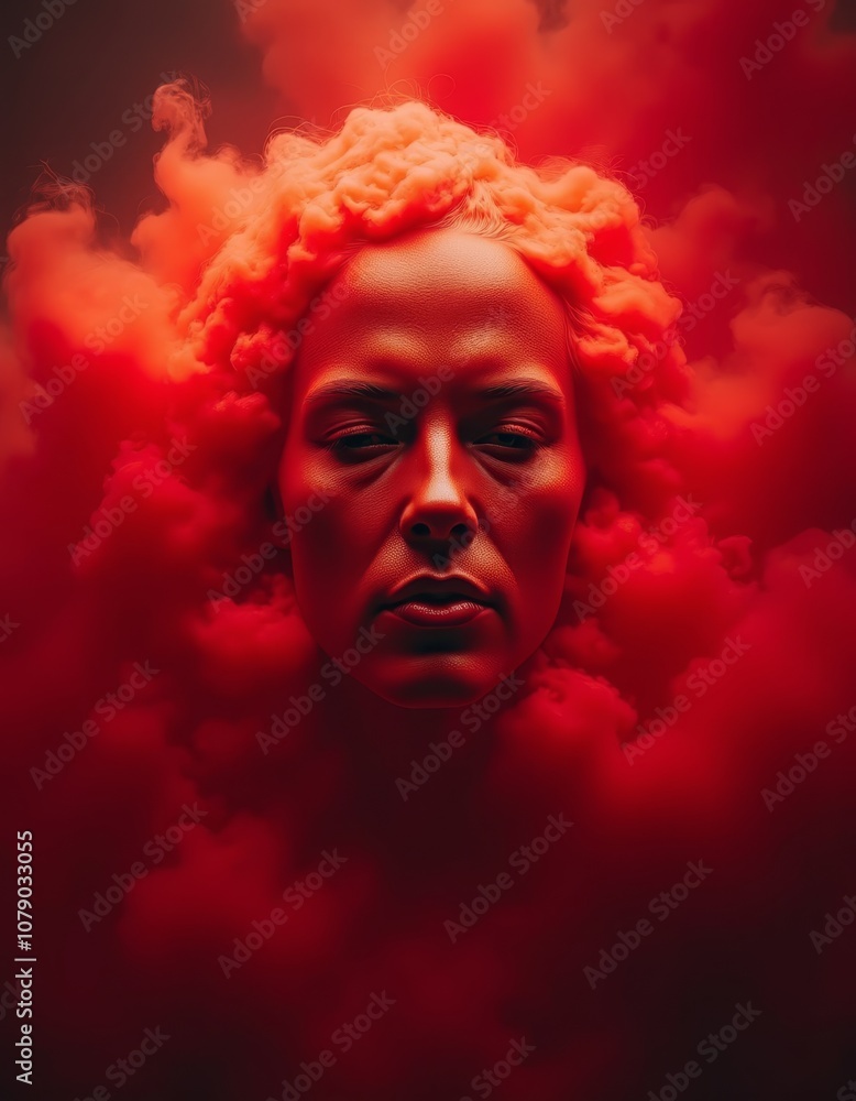 A woman with red hair in the clouds A woman with red hair in the clouds