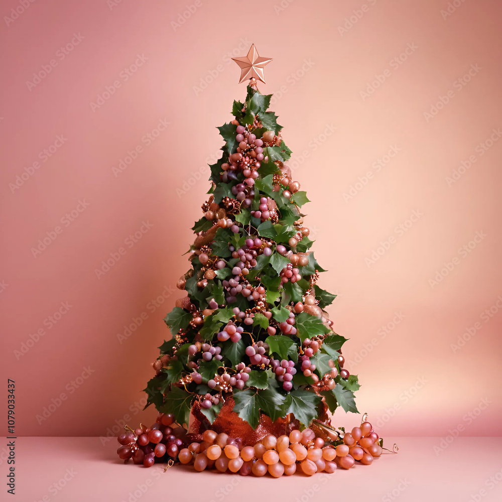 Christmas tree made of grapes and vine leaves Christmas tree made of grapes and vine leaves