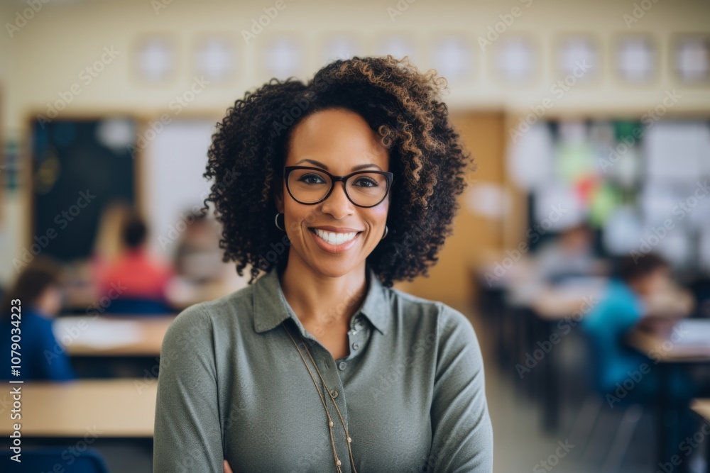 Portrait of a African American female teacher in classroom Portrait of a African American female teacher in classroom