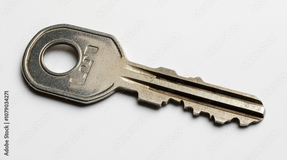 Real Estate Key Chain with Grooved Silver Keys Isolated on White Background Real Estate Key Chain with Grooved Silver Keys Isolated on White Background