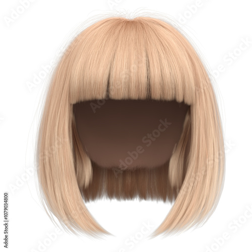 3d render short blonde hair with bangs isolated	