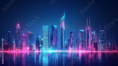 Digital Futuristic Skyline with Modern Neon Architecture