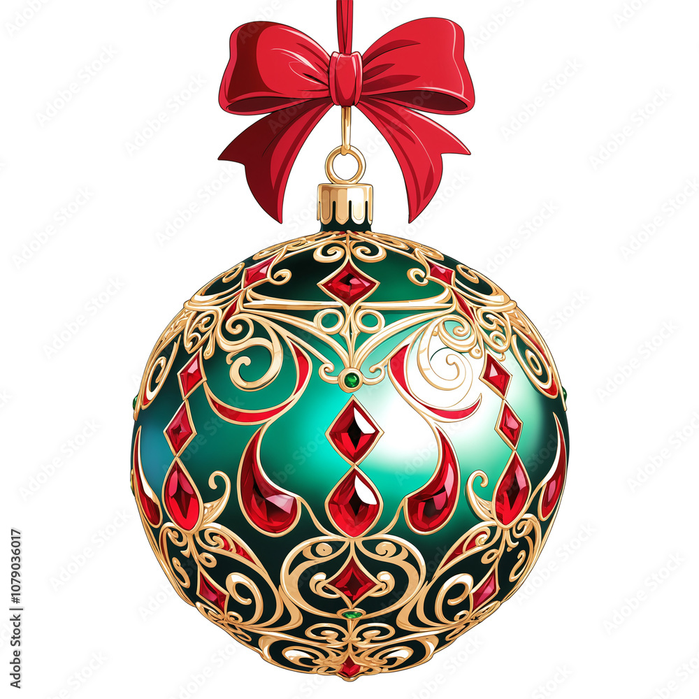 Christmas Ball with Ornate Gold Design and Red Gems on a transparent background Christmas Ball with Ornate Gold Design and Red Gems on a transparent background
