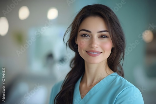 Smiling Medical Professional in Scrubs, Closeup Portrait