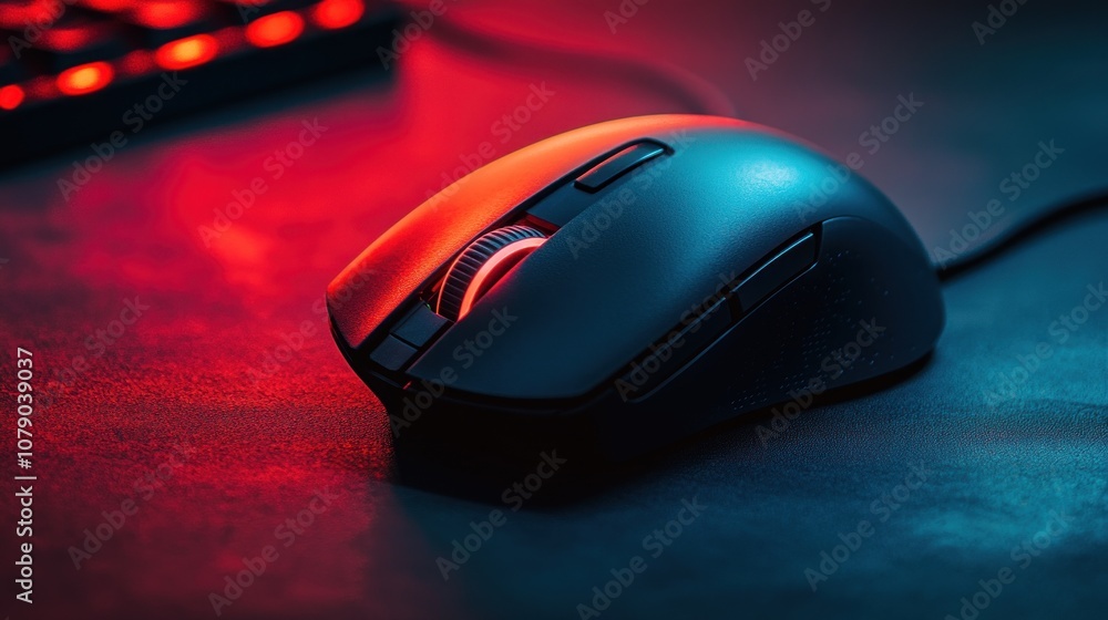 Gaming mouse on a stylish illuminated surface. Gaming mouse on a stylish illuminated surface.