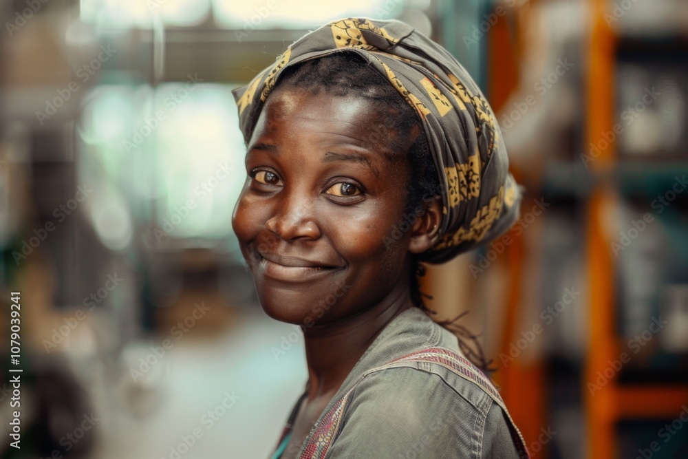 Portrait of a smiling young woman working in a factory Portrait of a smiling young woman working in a factory