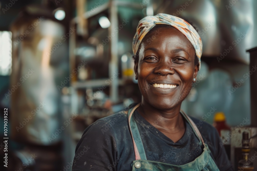 Portrait of a smiling young woman working in a factory Portrait of a smiling young woman working in a factory