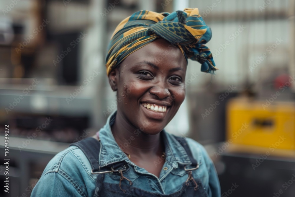Portrait of a smiling young woman working in a factory Portrait of a smiling young woman working in a factory