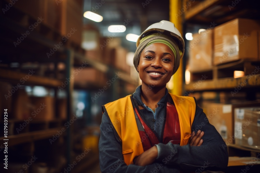 Portrait of a smiling young woman working in a factory Portrait of a smiling young woman working in a factory