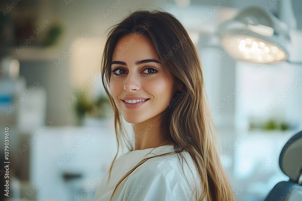 Woman With Bright Smile and Perfect Teeth in Dental Office Woman With Bright Smile and Perfect Teeth in Dental Office