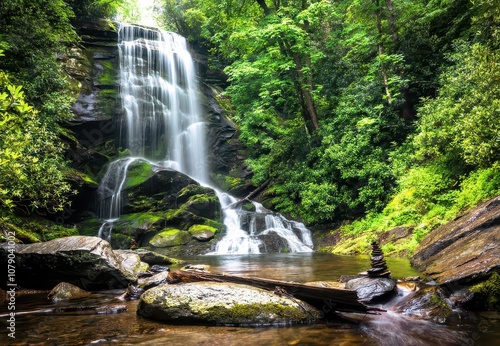 beauty,horizontal,one person,photography,color image,people,waterfall,technology,nature,outdoors,water,forest,landscape,mountain,natural,summer,tree,blur,carefree,carolina,concepts,connection,cosmetic