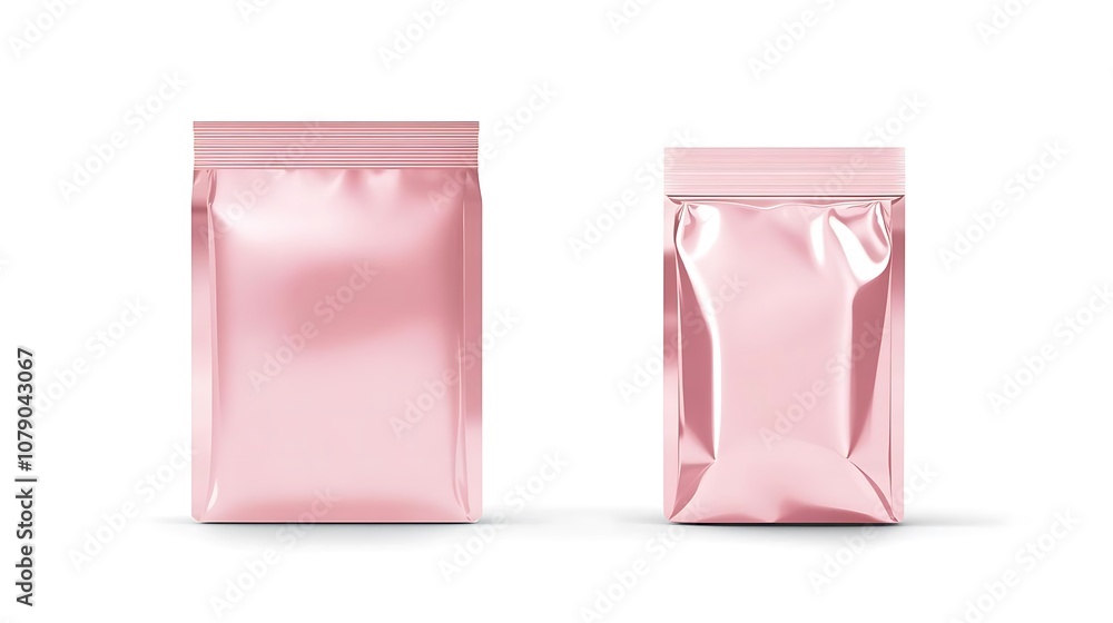 Pink Foil Packaging Mockup Two Empty Sachets Pink Foil Packaging Mockup Two Empty Sachets