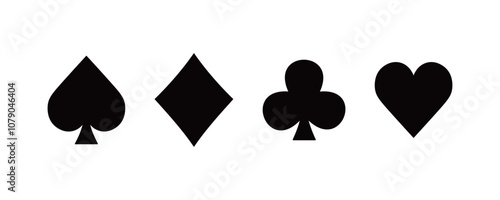 Playing card symbols. Suit deck of playing cards on white background.  Diamonds, hearts, clubs, spades icons vector set.