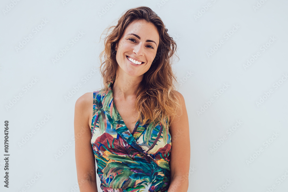 Attractive woman tilting head and leaning on wall Attractive woman tilting head and leaning on wall