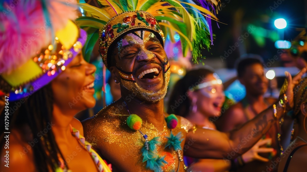 Vibrant festival scene with joyful participants wearing colorful costumes and celebratory makeup, exuding happiness and community spirit. Vibrant festival scene with joyful participants wearing colorful costumes and celebratory makeup, exuding happiness and community spirit.