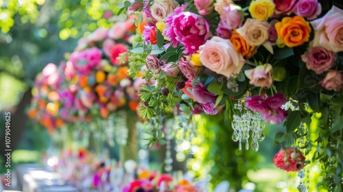 Wallpaper Mural Vibrant floral arrangement with colorful roses and greenery, elegantly displayed for a celebration. Torontodigital.ca