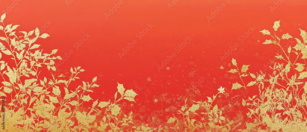 A red background with gold leafy branches