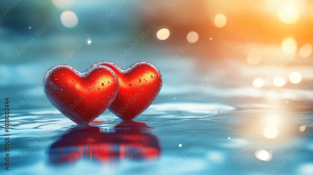 Red hearts on an abstract background for a Valentine's Day love and romance theme Red hearts on an abstract background for a Valentine's Day love and romance theme