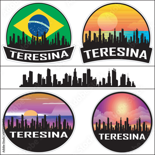 Teresina Skyline Brazil Flag Cityscape Silhouette Travel Souvenir Sticker Sunset Isolated Vector photo