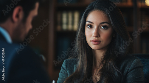 A Woman in Professional Attire Engaged in a Serious Conversation With a Man in a Business Setting, Showcasing Focused Expressions and an Atmosphere of Determination