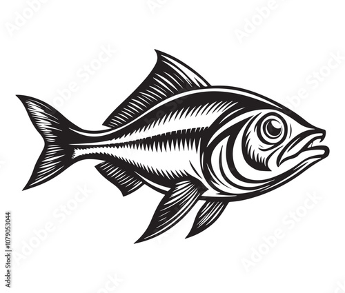 Sea cod fish on a white background, Tuna fish silhouette vector illustration, Sea fish silhouette icon