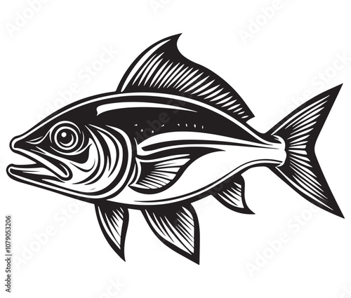Sea cod fish on a white background, Tuna fish silhouette vector illustration, Sea fish silhouette icon