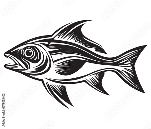 Sea cod fish on a white background, Tuna fish silhouette vector illustration, Sea fish silhouette icon