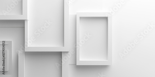 A white frame with a black and white picture inside. The frame is square and the picture is simple and minimalistic. The white background of the frame creates a clean and modern look