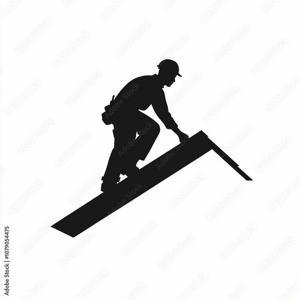 Fototapeta premium minimalist logo of a man in a roof, installer, repairer, isolated on white background 