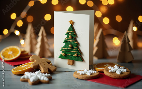 Handmade Christmas Card with Yarn Tree and Festive Decorations photo