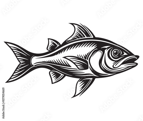 Sea cod fish on a white background, Tuna fish silhouette vector illustration, Sea fish silhouette icon