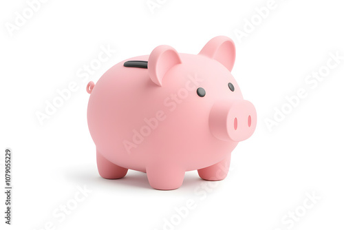 Cute pink piggy bank icon, 3D render, isolated on white background